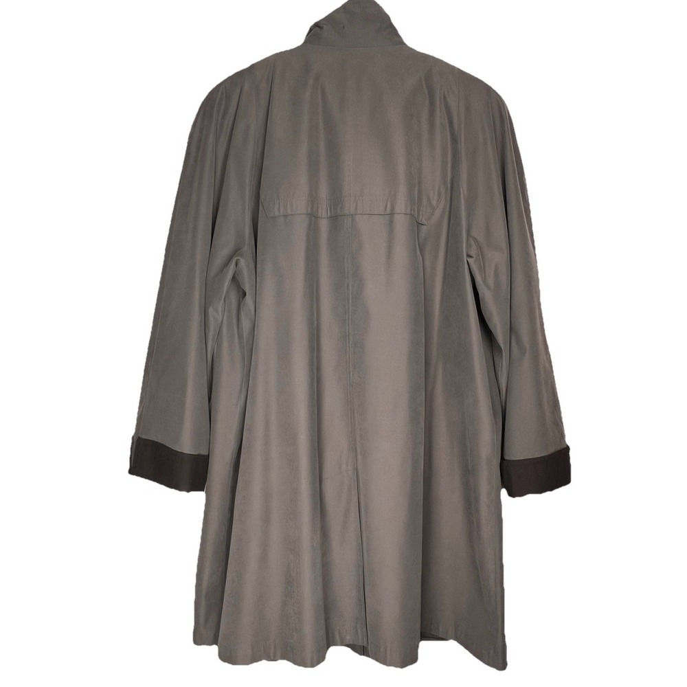 Gallery Womens Gray Trench Coat Raincoat Funnel Neck Contrast Cuff Size L - Picture 4 of 12